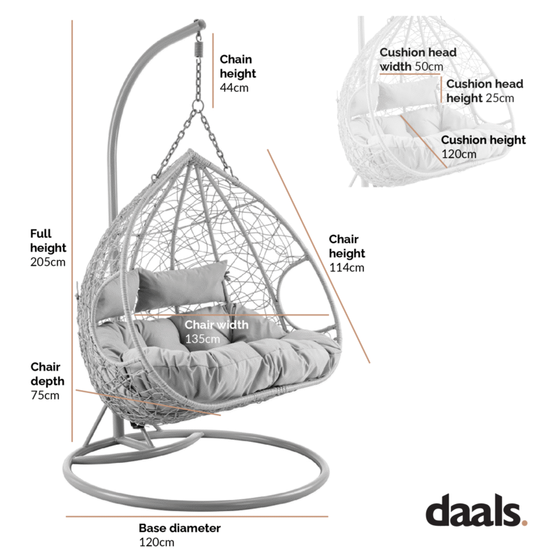 Deneb Light Grey Indoor Outdoor Double Hanging Chair - Image 7
