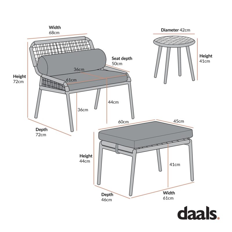 Pomona Rope Weave Bistro Set, Dark Grey Fabric with Black Frame - Image 11