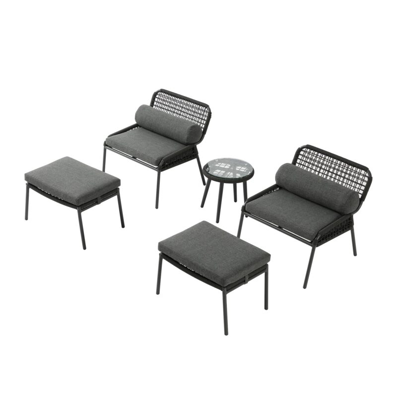 Pomona Rope Weave Bistro Set, Dark Grey Fabric with Black Frame - Image 12