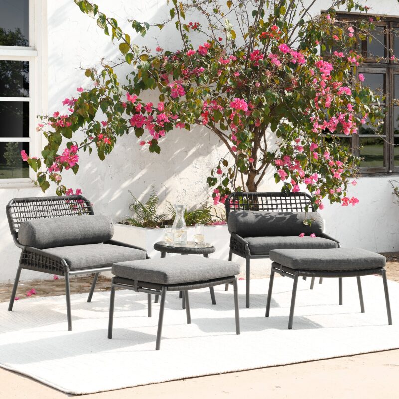 Pomona Rope Weave Bistro Set, Dark Grey Fabric with Black Frame - Image 2