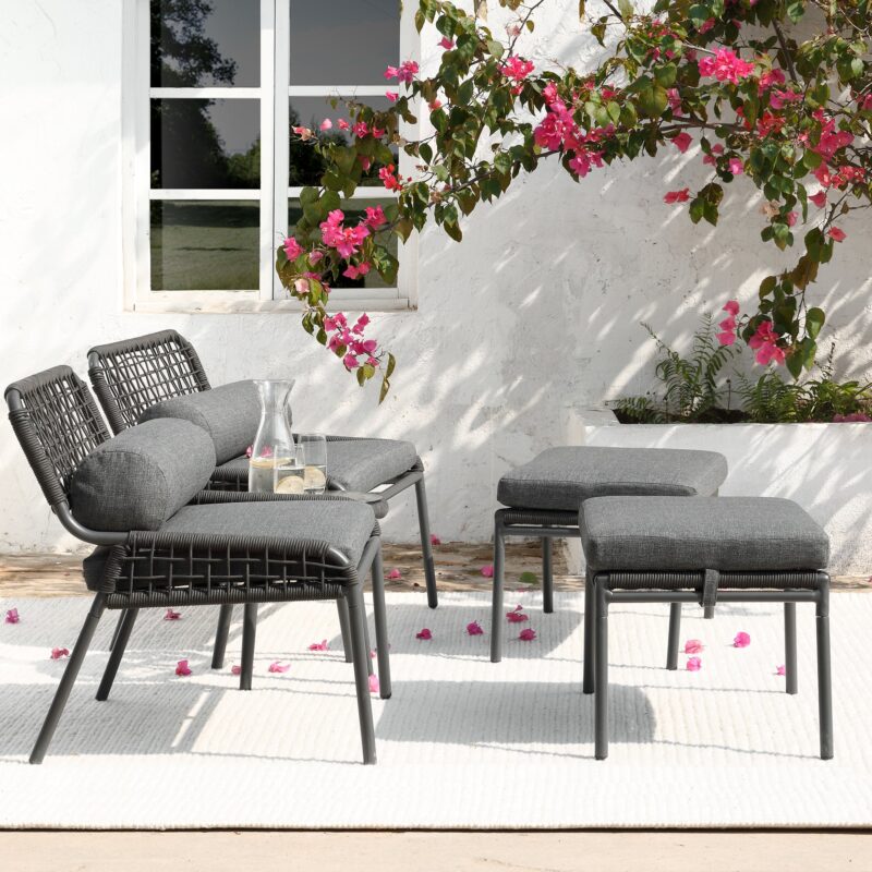 Pomona Rope Weave Bistro Set, Dark Grey Fabric with Black Frame - Image 4