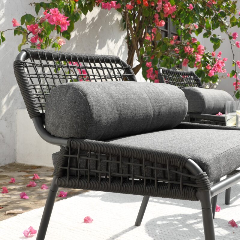 Pomona Rope Weave Bistro Set, Dark Grey Fabric with Black Frame - Image 5