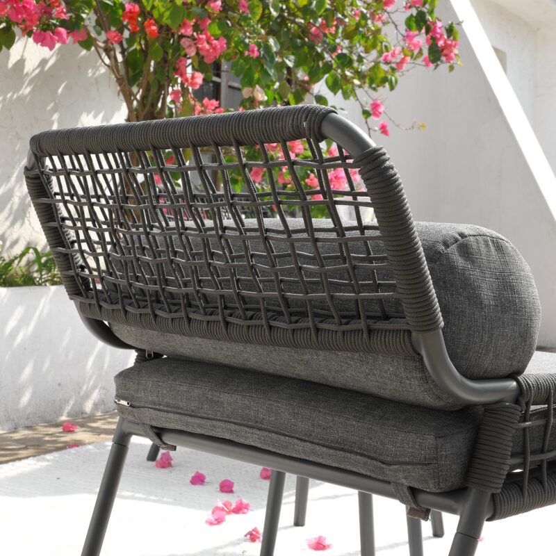 Pomona Rope Weave Bistro Set, Dark Grey Fabric with Black Frame - Image 7