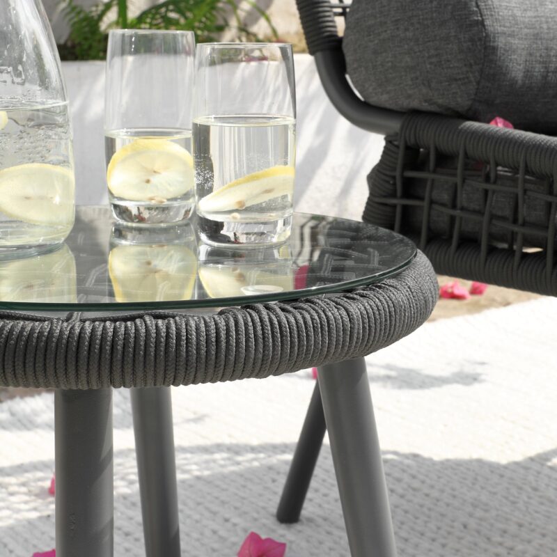 Pomona Rope Weave Bistro Set, Dark Grey Fabric with Black Frame - Image 8