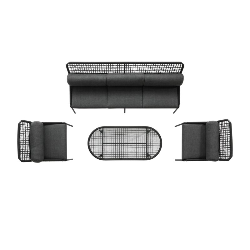 Pomona Rope Weave 5-Seater Sofa Set, Dark Grey Fabric with Black Frame - Image 12