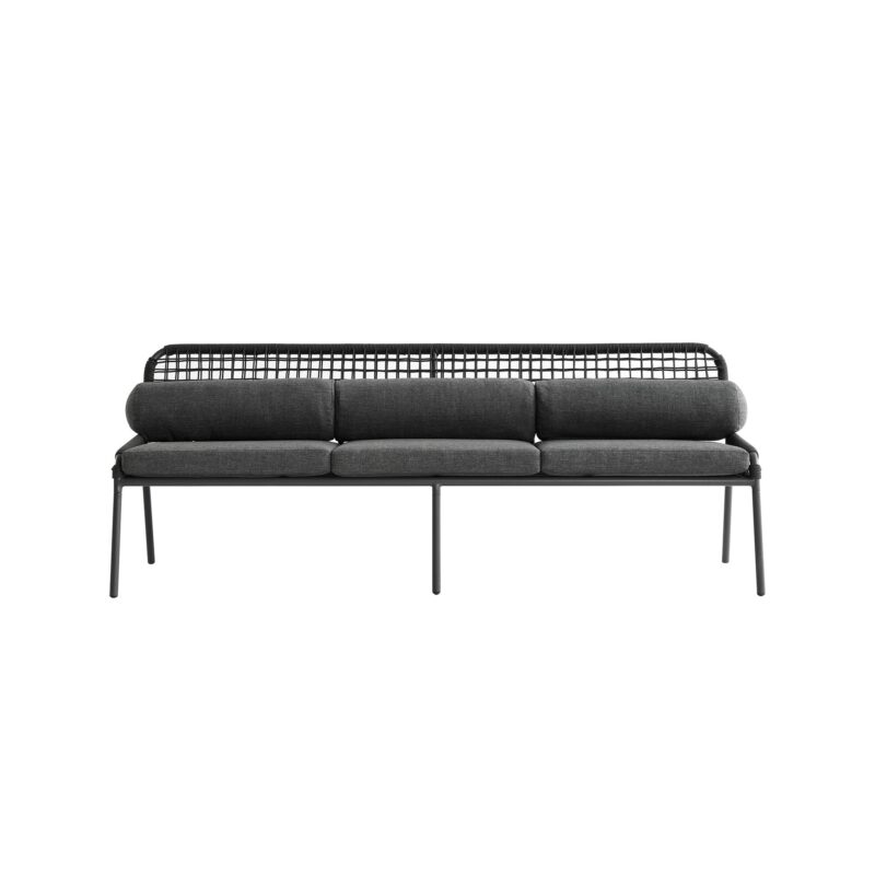 Pomona Rope Weave 5-Seater Sofa Set, Dark Grey Fabric with Black Frame - Image 13
