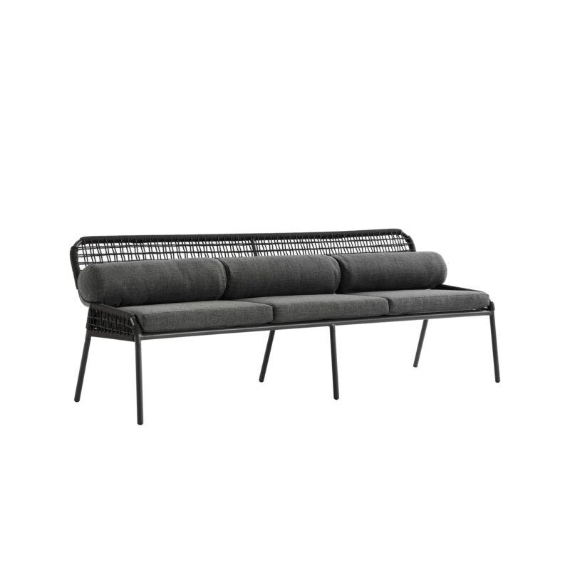 Pomona Rope Weave 5-Seater Sofa Set, Dark Grey Fabric with Black Frame - Image 14