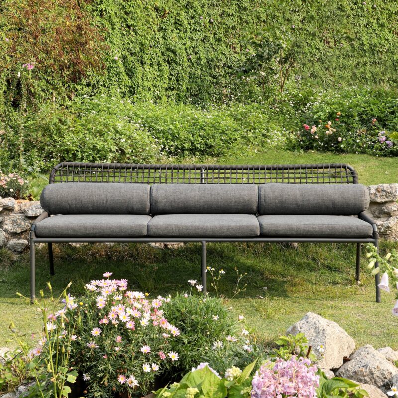 Pomona Rope Weave 5-Seater Sofa Set, Dark Grey Fabric with Black Frame - Image 4
