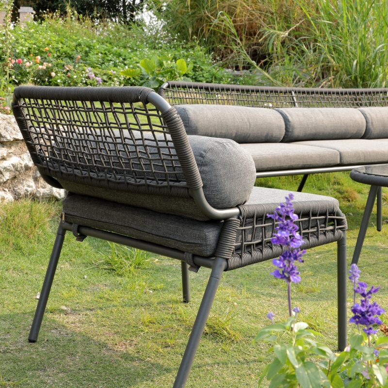 Pomona Rope Weave 5-Seater Sofa Set, Dark Grey Fabric with Black Frame - Image 5
