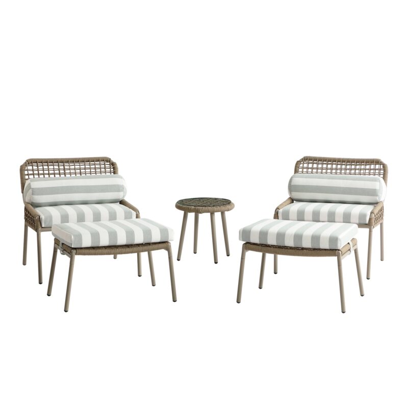 Pomona Rope Weave Bistro Set, Sage Striped Fabric with Taupe Frame - Image 9