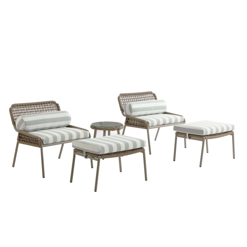 Pomona Rope Weave Bistro Set, Sage Striped Fabric with Taupe Frame - Image 10