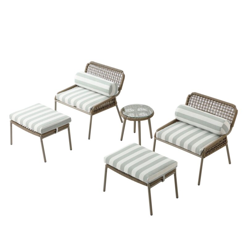 Pomona Rope Weave Bistro Set, Sage Striped Fabric with Taupe Frame - Image 12
