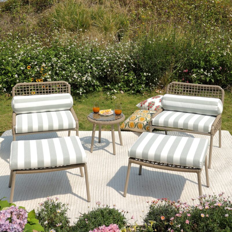 Pomona Rope Weave Bistro Set, Sage Striped Fabric with Taupe Frame - Image 2