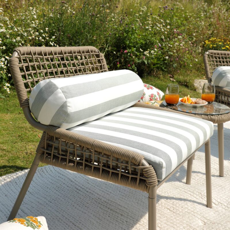 Pomona Rope Weave Bistro Set, Sage Striped Fabric with Taupe Frame - Image 5