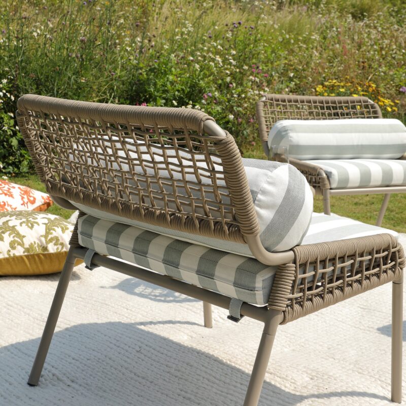 Pomona Rope Weave Bistro Set, Sage Striped Fabric with Taupe Frame - Image 6