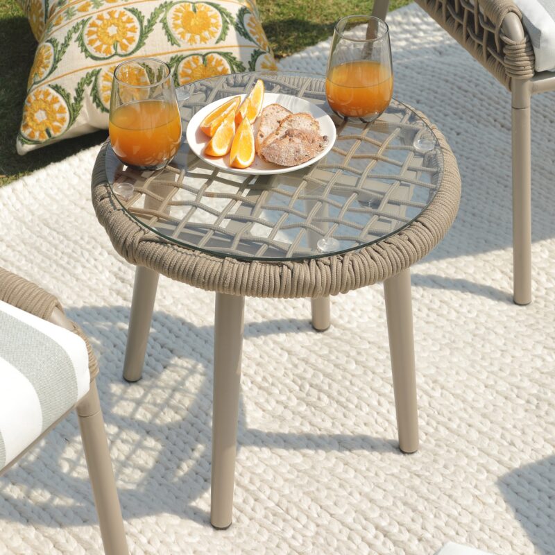 Pomona Rope Weave Bistro Set, Sage Striped Fabric with Taupe Frame - Image 8