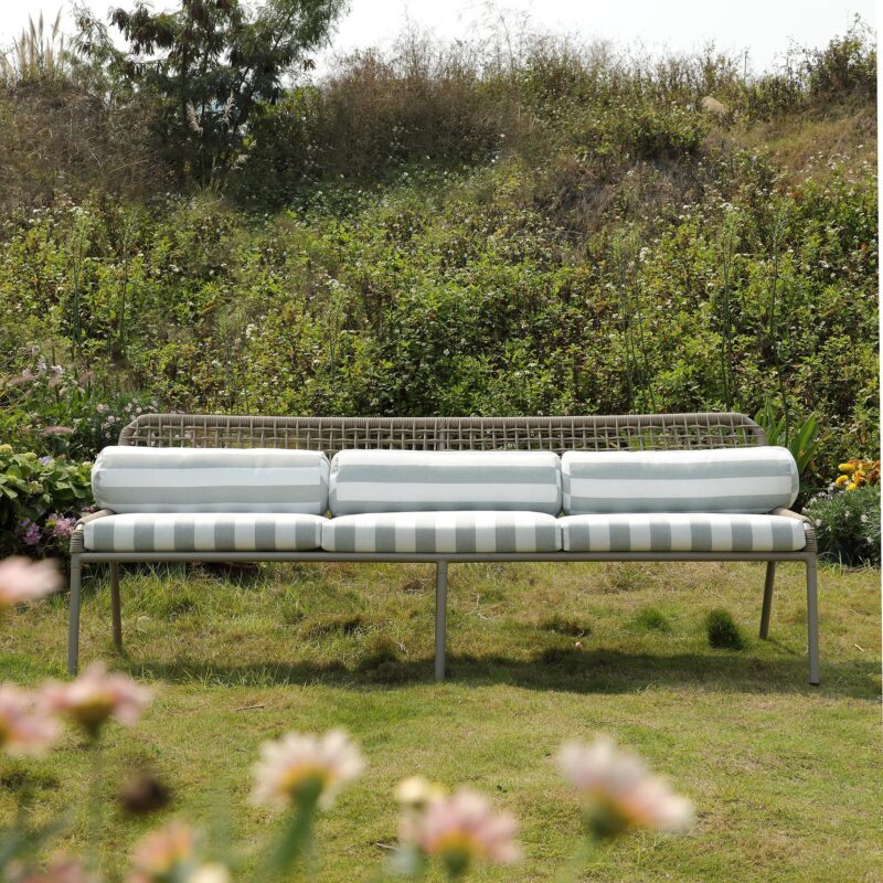 Pomona Rope Weave 5-Seater Sofa Set, Sage Striped Fabric with Taupe Frame - Image 6