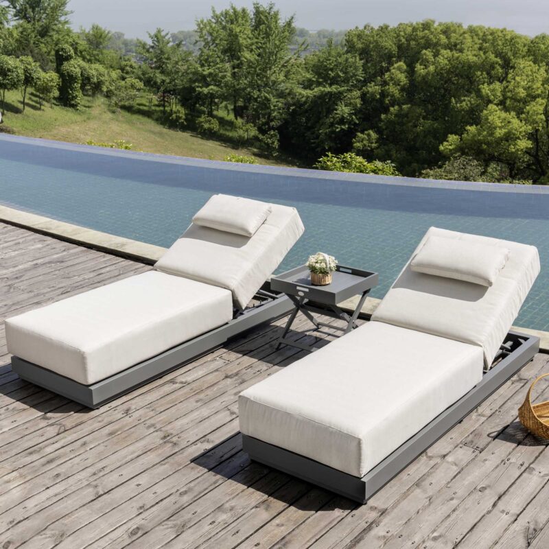 Pedra Rope and Aluminium Outdoor Sun Lounger and Side Table Set, Grey