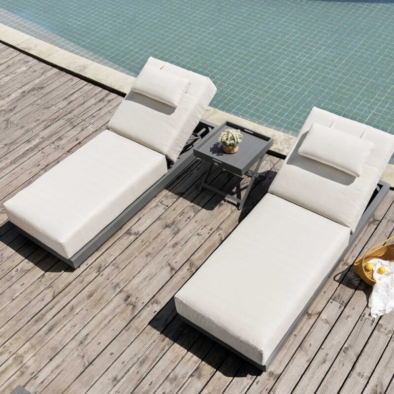 Pedra Rope and Aluminium Outdoor Sun Lounger and Side Table Set, Grey - Image 2