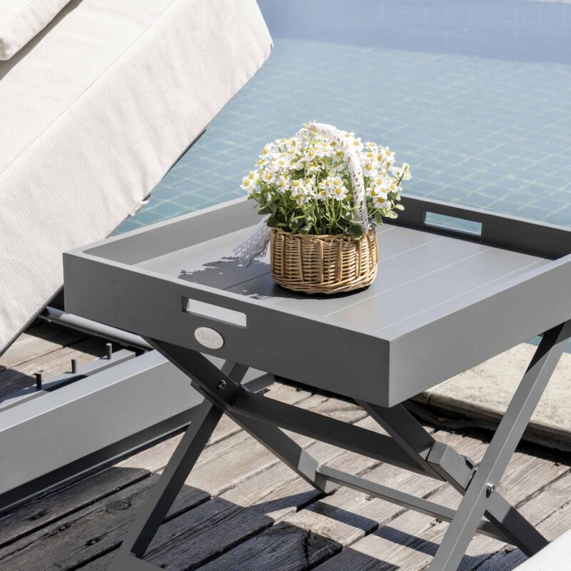 Pedra Rope and Aluminium Outdoor Sun Lounger and Side Table Set, Grey - Image 5