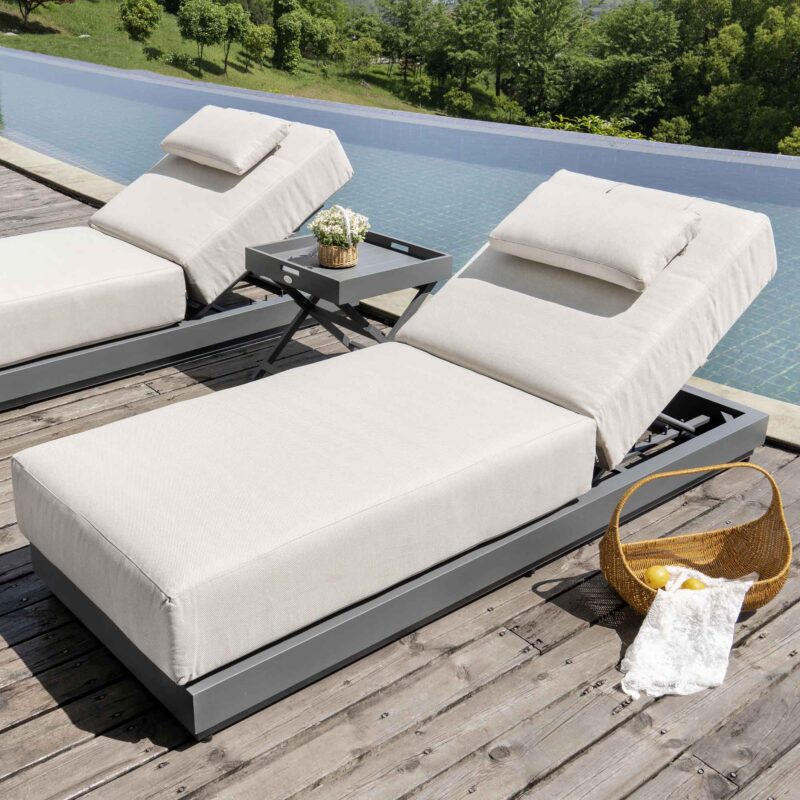Pedra Rope and Aluminium Outdoor Sun Lounger, Grey - Image 2