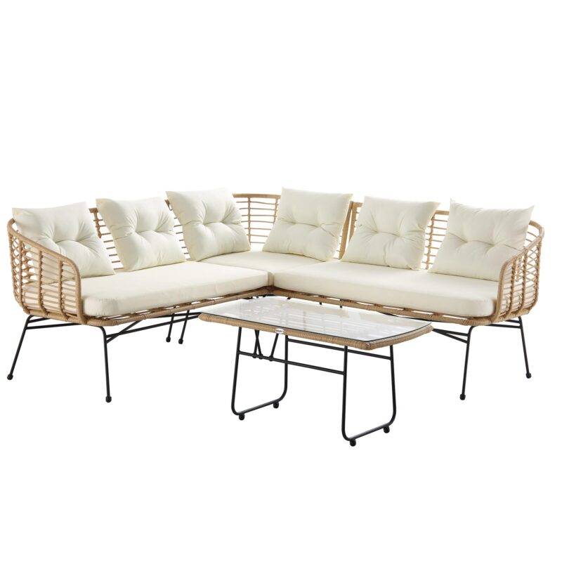 St Loy Natural Rattan Corner Sofa Set with Table - Image 9