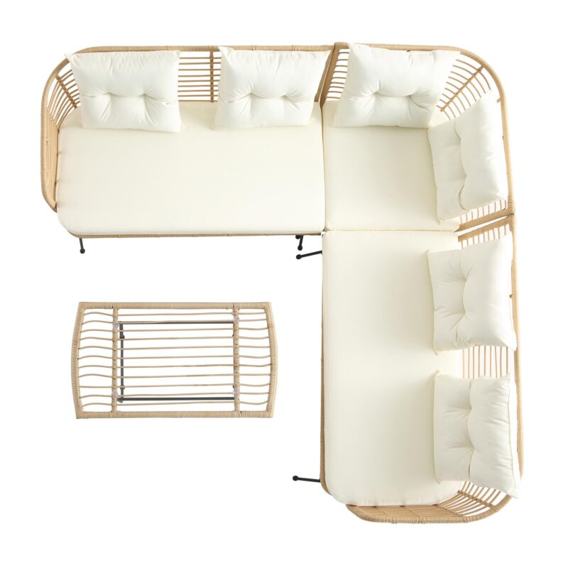 St Loy Natural Rattan Corner Sofa Set with Table - Image 10