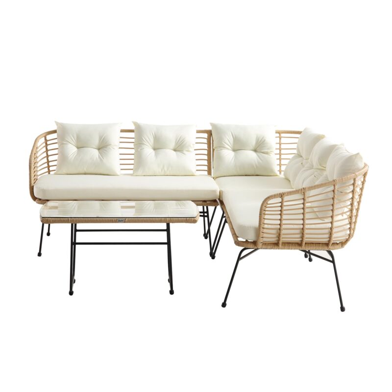 St Loy Natural Rattan Corner Sofa Set with Table - Image 12