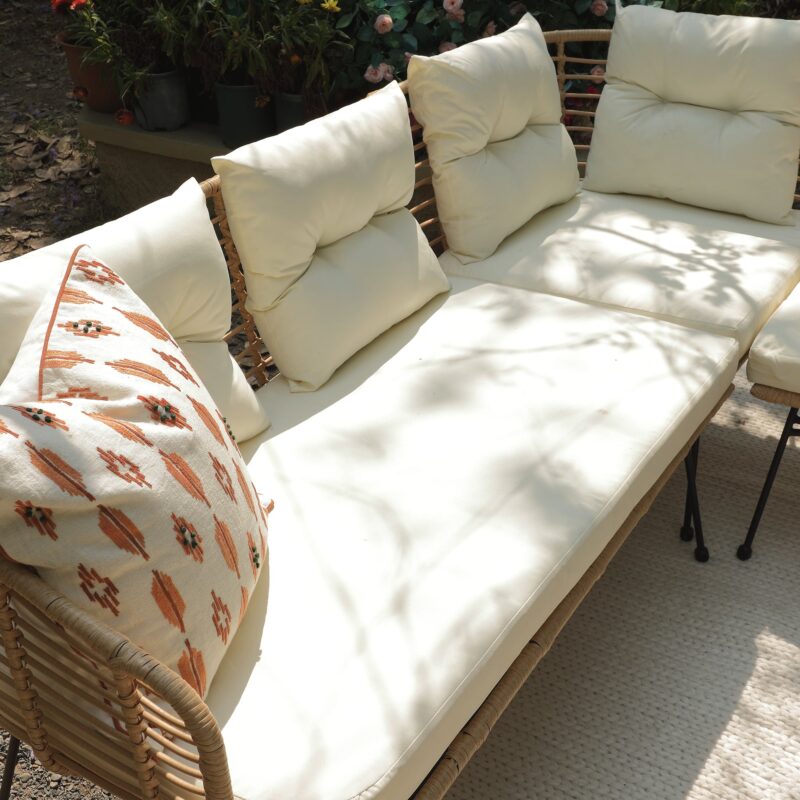 St Loy Natural Rattan Corner Sofa Set with Table - Image 4