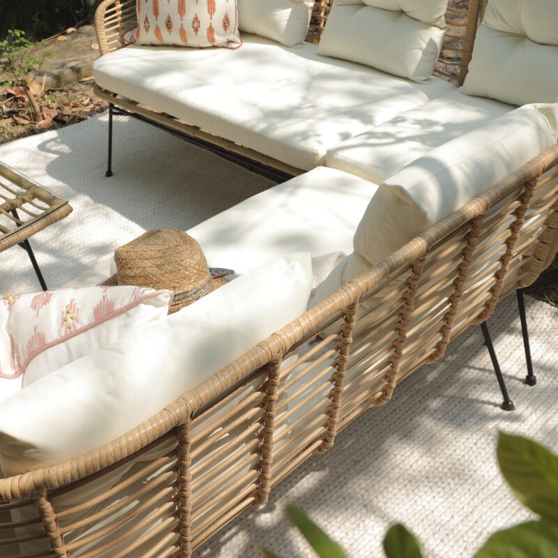 St Loy Natural Rattan Corner Sofa Set with Table - Image 5