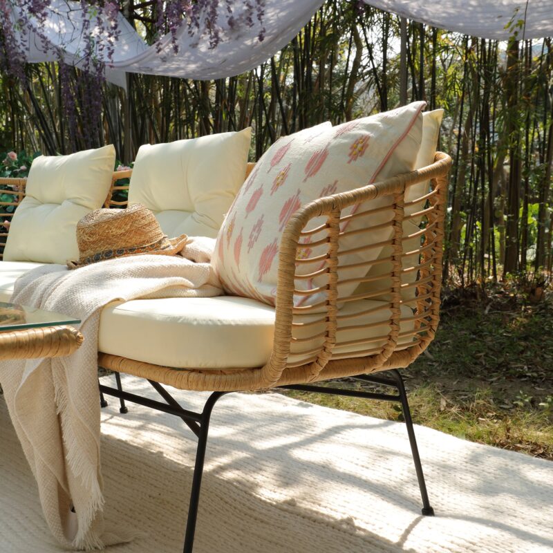 St Loy Natural Rattan Corner Sofa Set with Table - Image 6