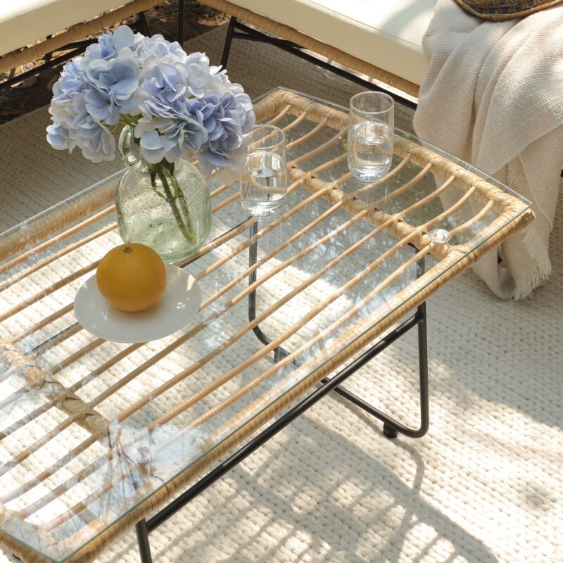 St Loy Natural Rattan Corner Sofa Set with Table - Image 7