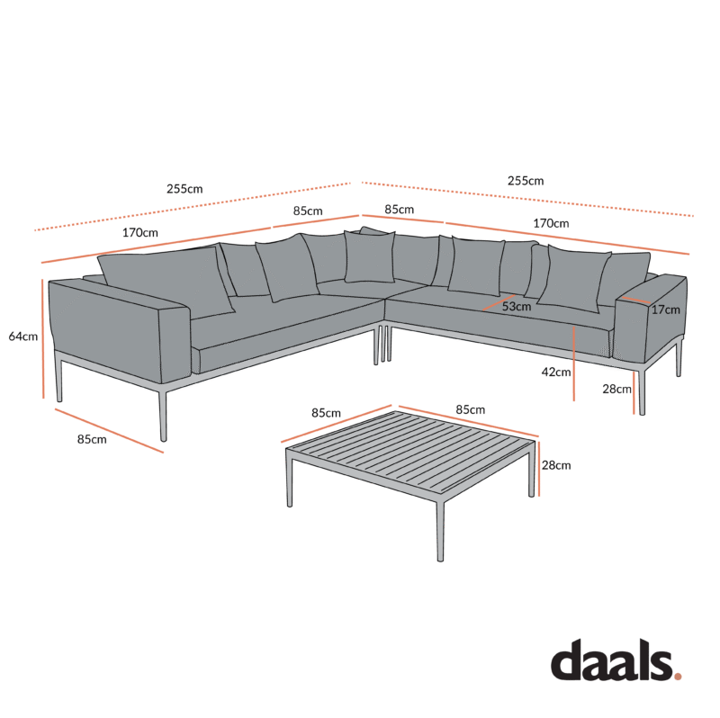 Calabasas Large Outdoor Fabric Aluminium Frame Corner Sofa Set with Coffee Table, Taupe - Image 5