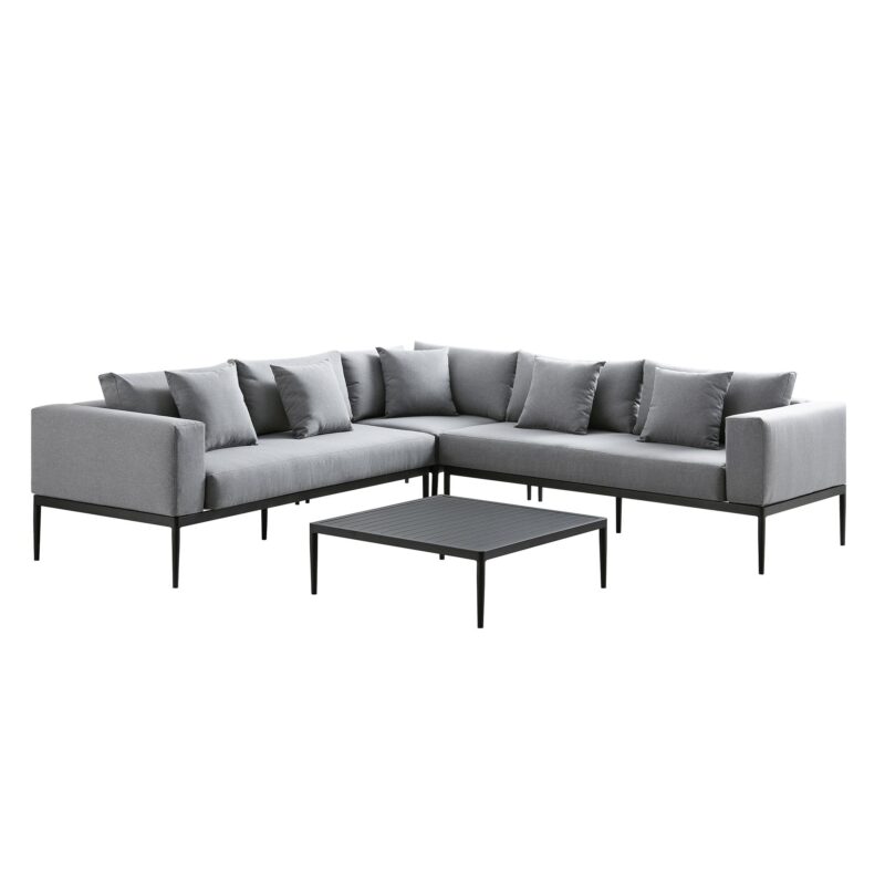 Calabasas Large Outdoor Fabric Aluminium Frame Corner Sofa Set with Coffee Table, Dark Grey - Image 2