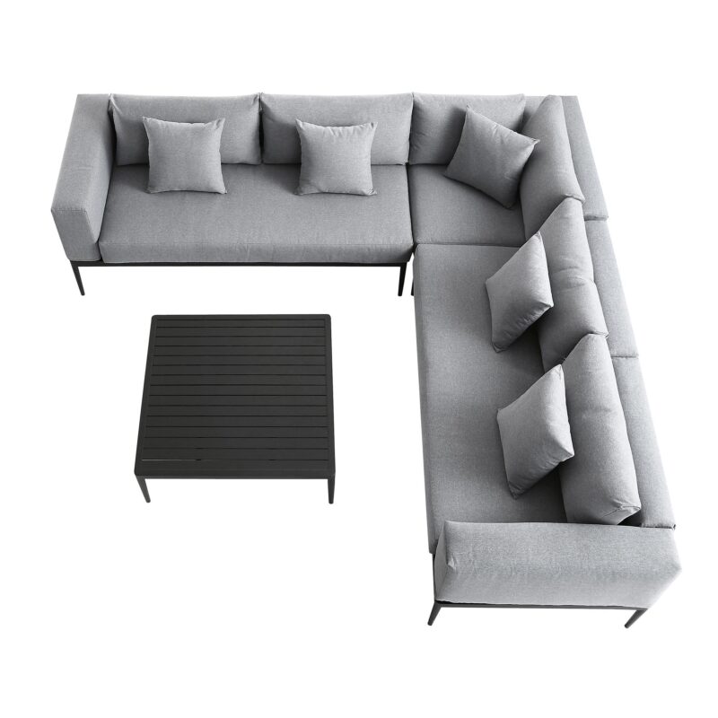 Calabasas Large Outdoor Fabric Aluminium Frame Corner Sofa Set with Coffee Table, Dark Grey - Image 3