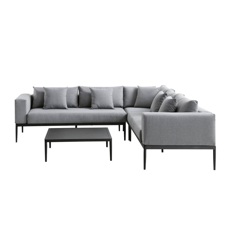 Calabasas Large Outdoor Fabric Aluminium Frame Corner Sofa Set with Coffee Table, Dark Grey - Image 5