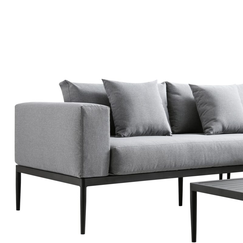 Calabasas Large Outdoor Fabric Aluminium Frame Corner Sofa Set with Coffee Table, Dark Grey - Image 7