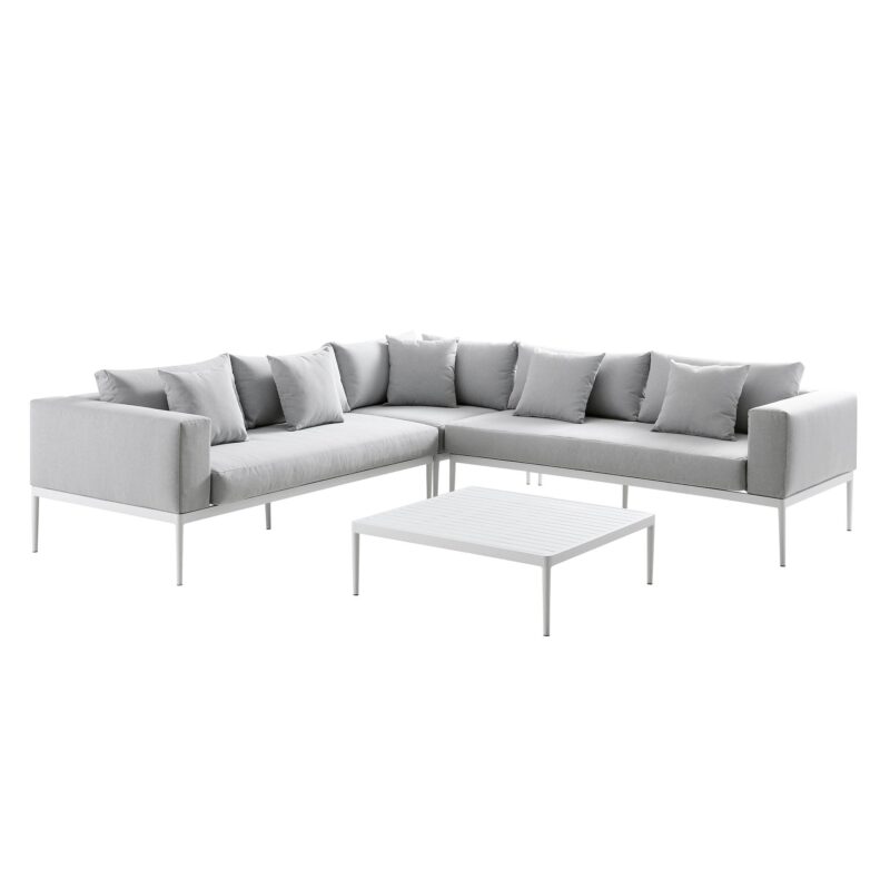Calabasas Large Outdoor Fabric Aluminium Frame Corner Sofa Set with Coffee Table, Light Grey - Image 3