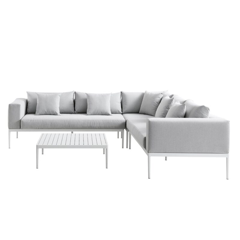 Calabasas Large Outdoor Fabric Aluminium Frame Corner Sofa Set with Coffee Table, Light Grey - Image 6