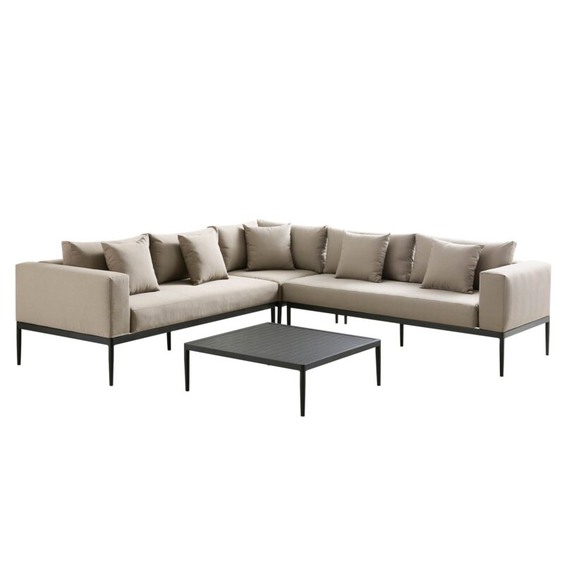 Calabasas Large Outdoor Fabric Aluminium Frame Corner Sofa Set with Coffee Table, Taupe - Image 3