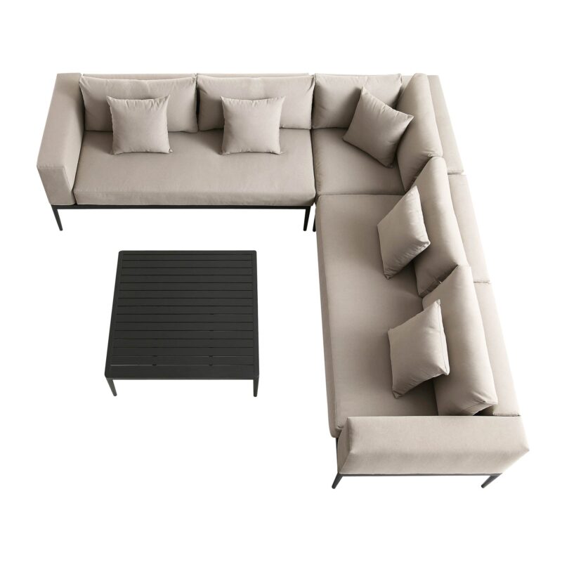 Calabasas Large Outdoor Fabric Aluminium Frame Corner Sofa Set with Coffee Table, Taupe - Image 4