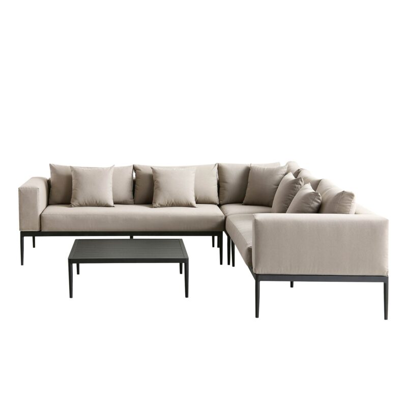 Calabasas Large Outdoor Fabric Aluminium Frame Corner Sofa Set with Coffee Table, Taupe - Image 6