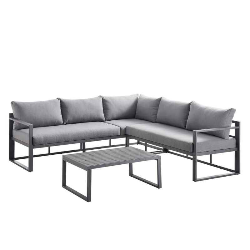 Albany Aluminium Corner Sofa Set with Reclining Back and Coffee Table, Grey - Image 7
