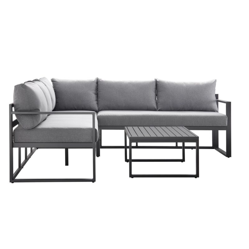 Albany Aluminium Corner Sofa Set with Reclining Back and Coffee Table, Grey - Image 9