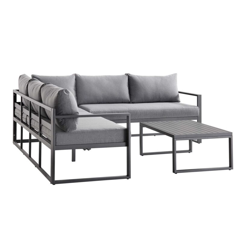 Albany Aluminium Corner Sofa Set with Reclining Back and Coffee Table, Grey - Image 11