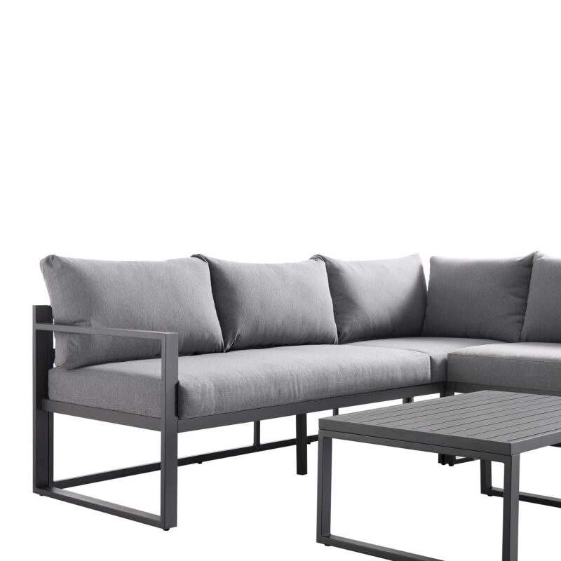 Albany Aluminium Corner Sofa Set with Reclining Back and Coffee Table, Grey - Image 12