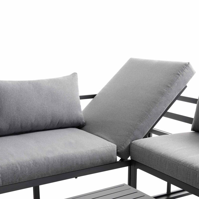 Albany Aluminium Corner Sofa Set with Reclining Back and Coffee Table, Grey - Image 13