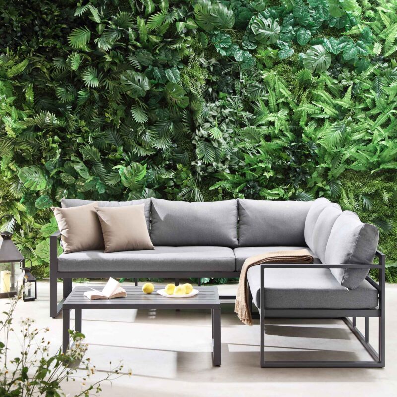 Albany Aluminium Corner Sofa Set with Reclining Back and Coffee Table, Grey - Image 2