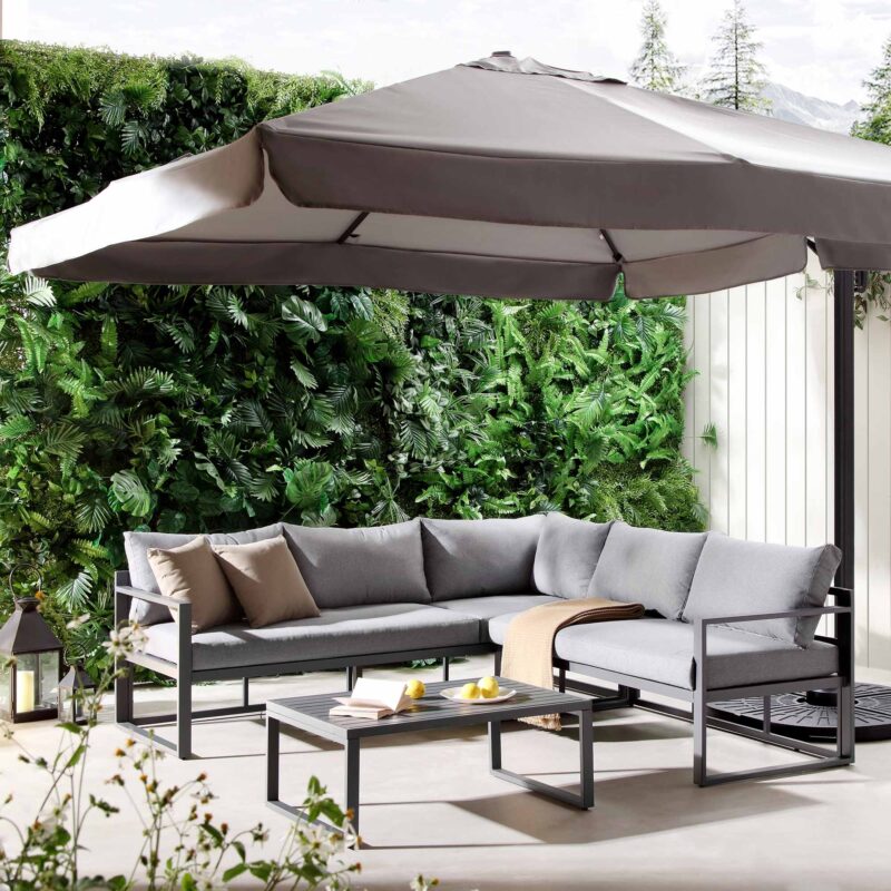 Albany Aluminium Corner Sofa Set with Reclining Back and Coffee Table, Grey - Image 4