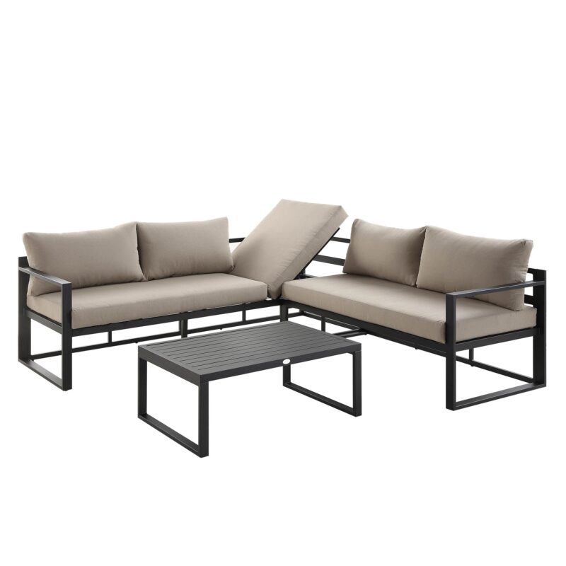 Albany Aluminium Corner Sofa Set with Reclining Back and Coffee Table, Taupe - Image 4
